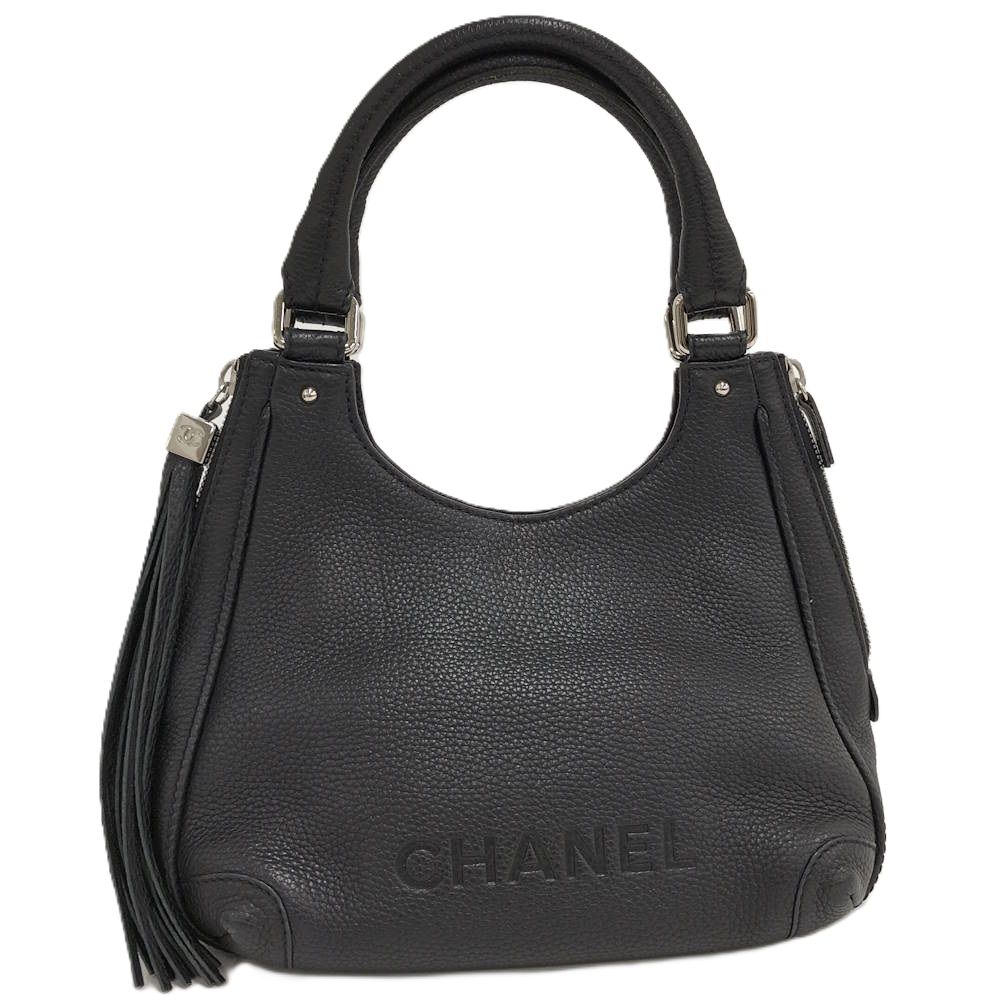 Chanel Shoulder Bag Fringe Leather Black