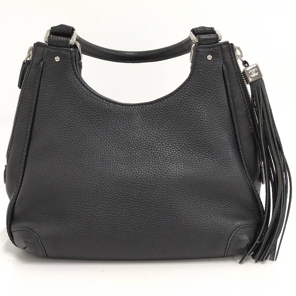 Chanel Shoulder Bag Fringe Leather Black — view 2