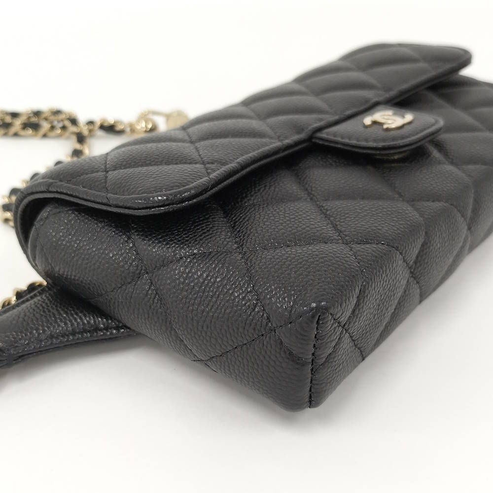 Chanel Quilted Waist Chain Bag Caviar Leather Black — view 3