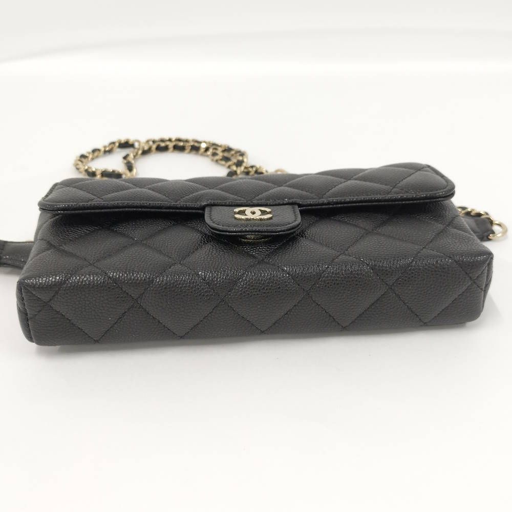 Chanel Quilted Waist Chain Bag Caviar Leather Black — view 4