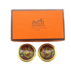 Hermes Enamel Cloisonne Earrings Clip-On Gold Plated Colored Black — view 4