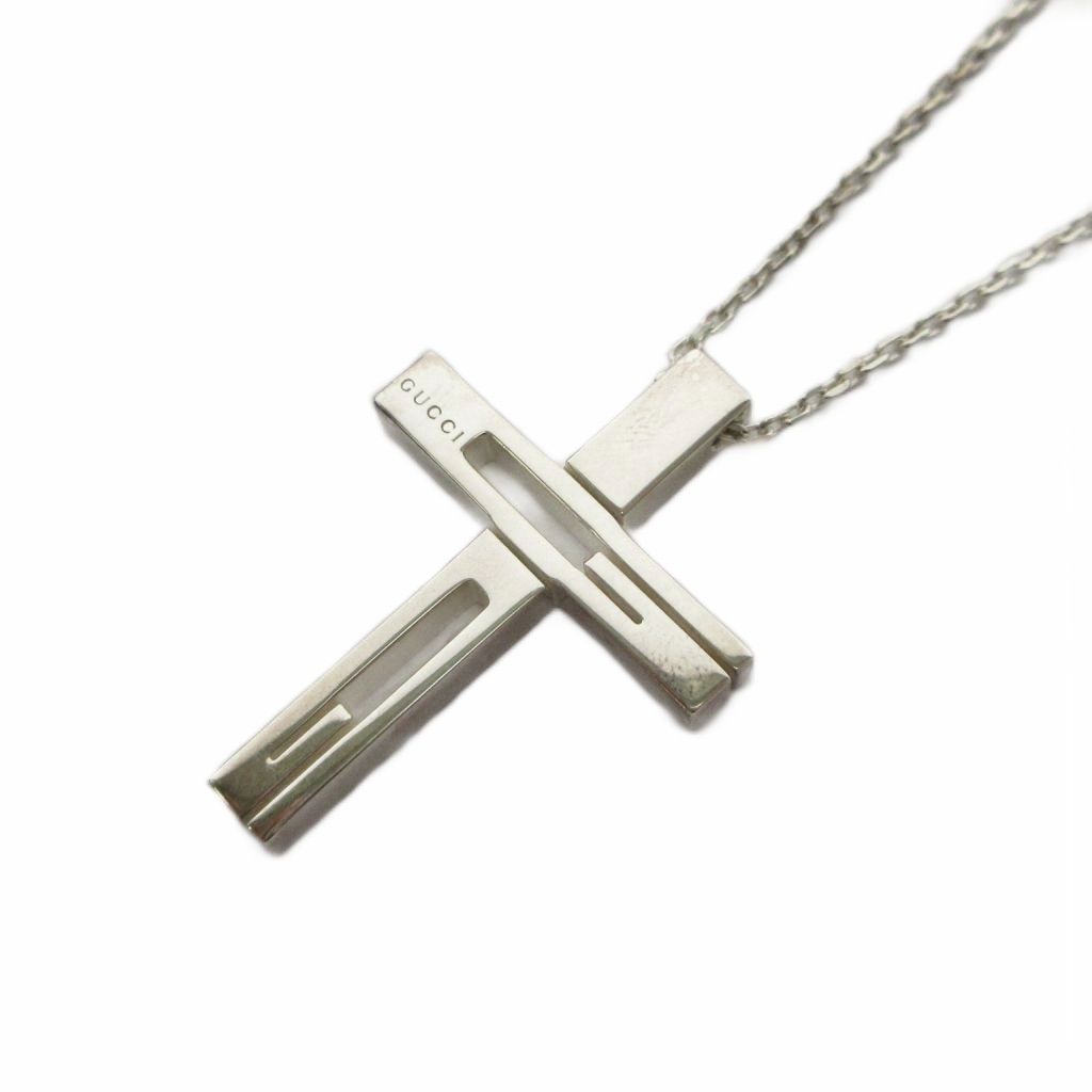 Gucci G Motif Cutout Cross Pendant Silver Colored