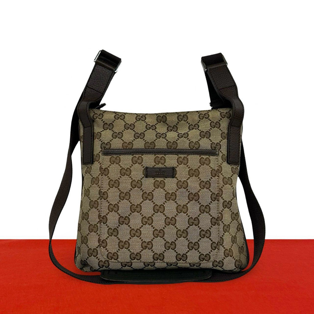 Gucci GG Pattern Canvas Logo Stamp Leather Mini Shoulder Bag Pochette Crossbody