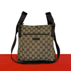 Gucci GG Pattern Canvas Logo Stamp Leather Mini Shoulder Bag Pochette Crossbody