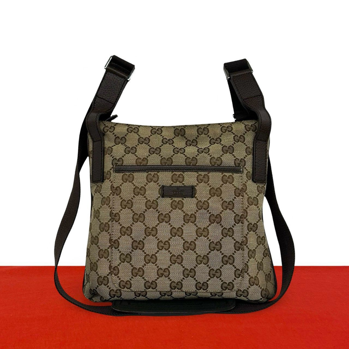 Gucci GG Pattern Canvas Logo Stamp Leather Mini Shoulder Bag Pochette Crossbody