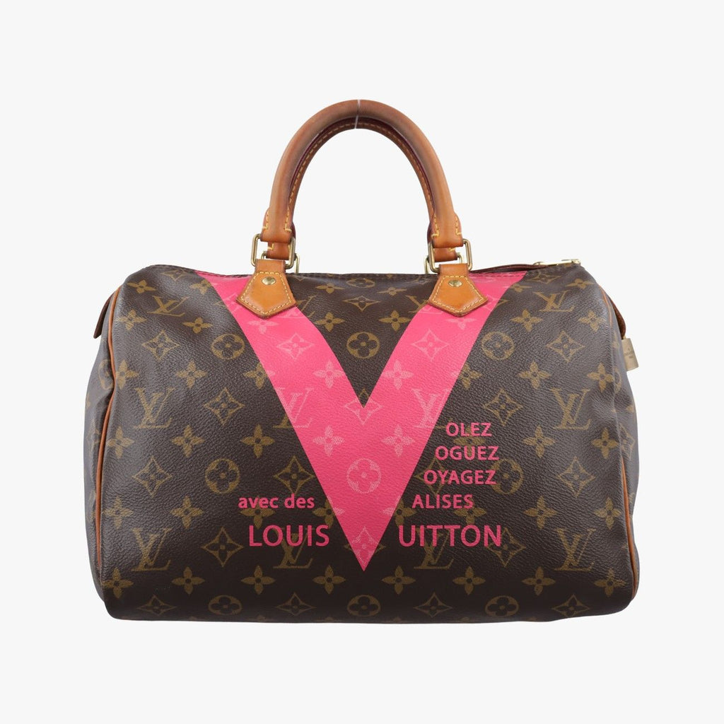 Louis Vuitton Speedy 30 Line Monogram Brown Pink Canvas Handbag