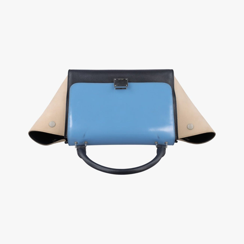 Celine Trapeze Blue Black Beige Leather Handbag — view 8