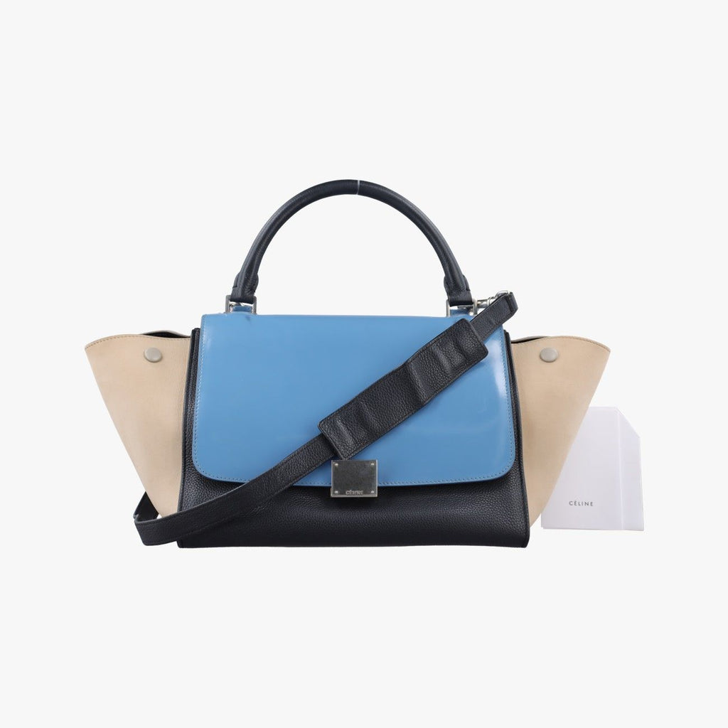 Celine Trapeze Blue Black Beige Leather Handbag
