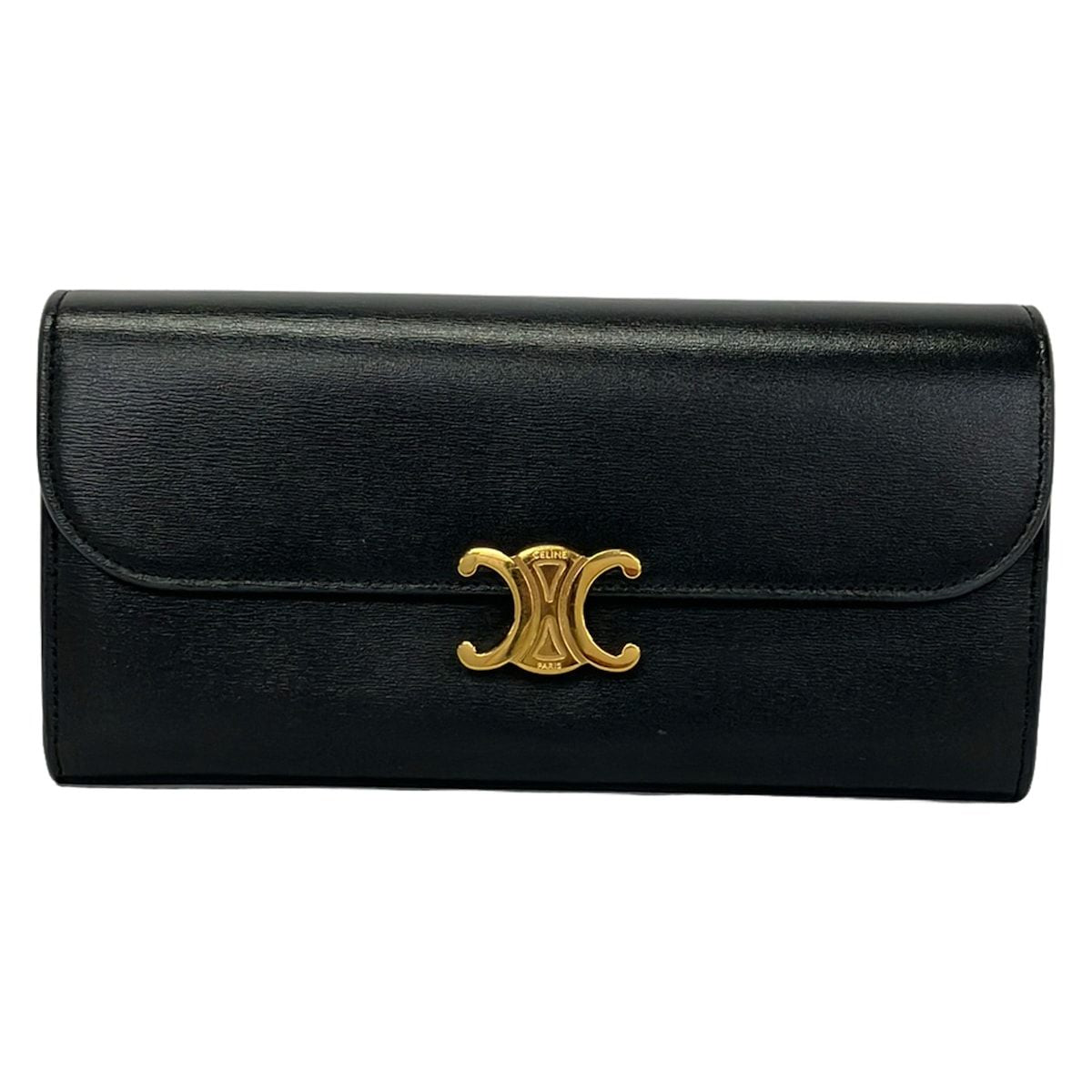 Celine Wallet Triomphe Black Leather