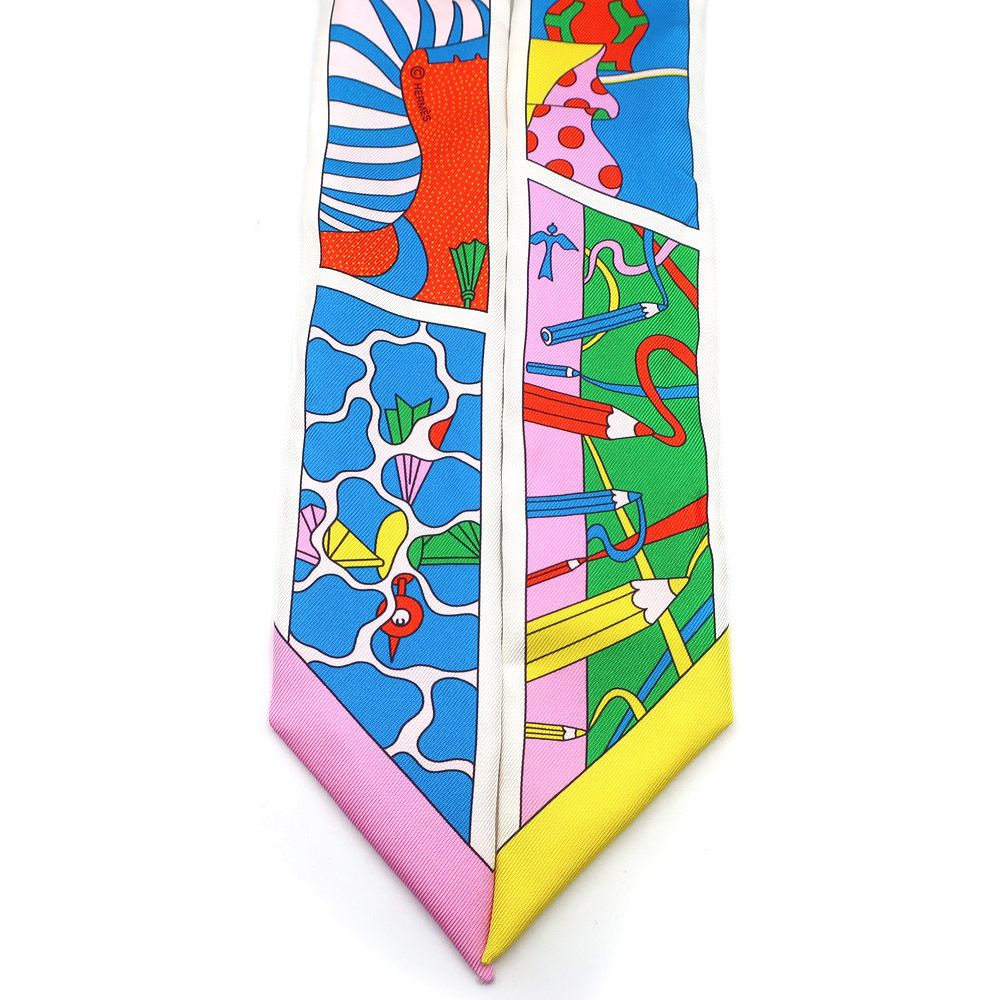 Hermes Twilly Scarf Factory Suit Pink Yellow Multicolor — view 4