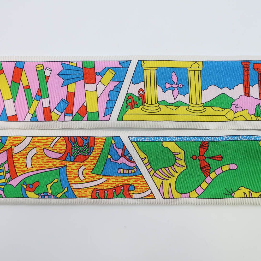 Hermes Twilly Scarf Factory Suit Pink Yellow Multicolor — view 5
