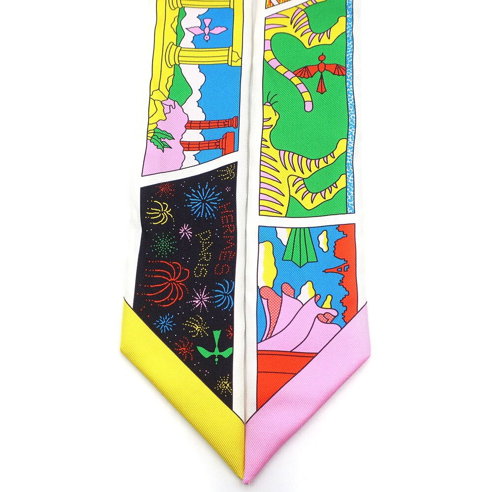 Hermes Twilly Scarf Factory Suit Pink Yellow Multicolor — view 3