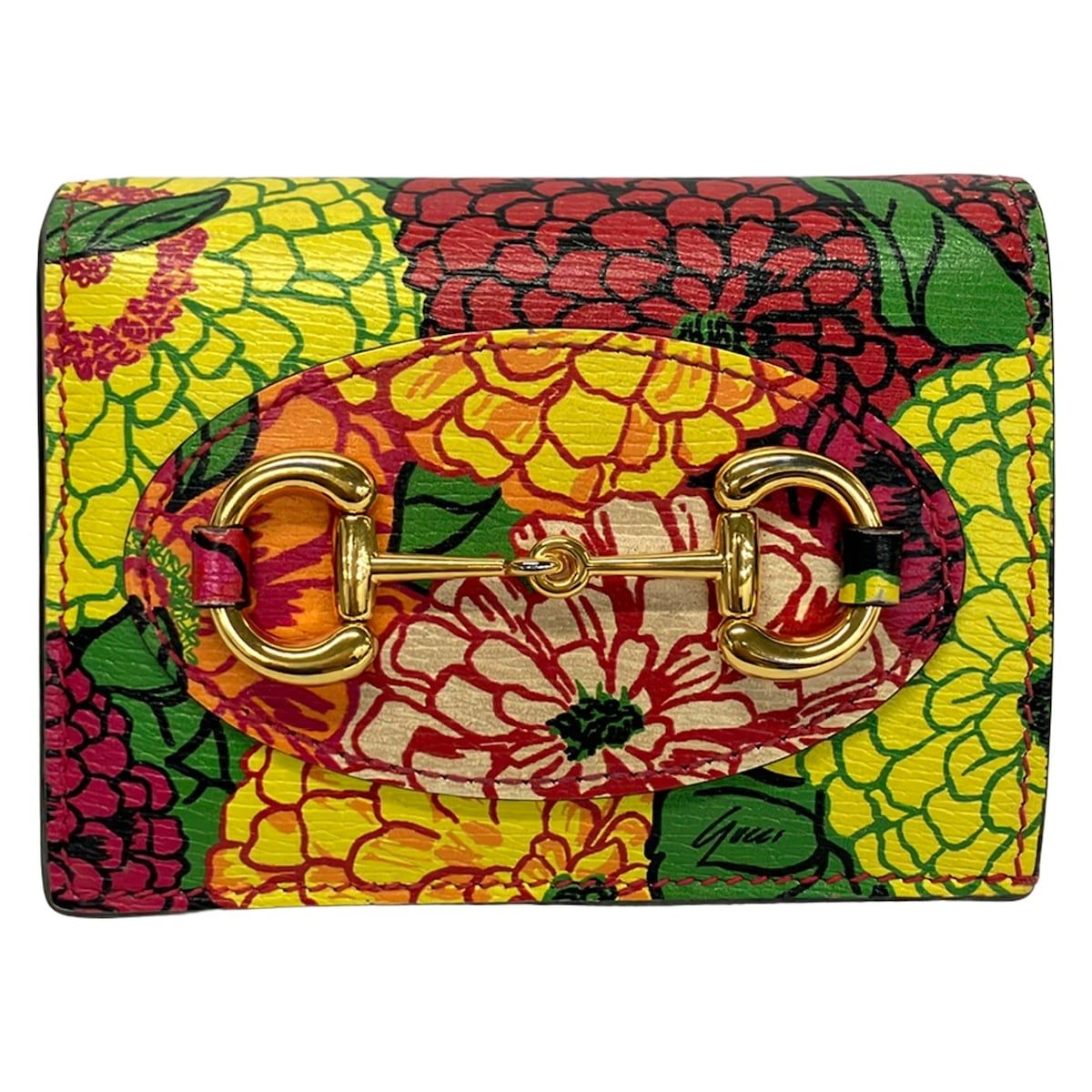 Gucci Bifold Wallet Horsebit 1955 Pink Yellow Multi Floral Ken Scott of Mantero