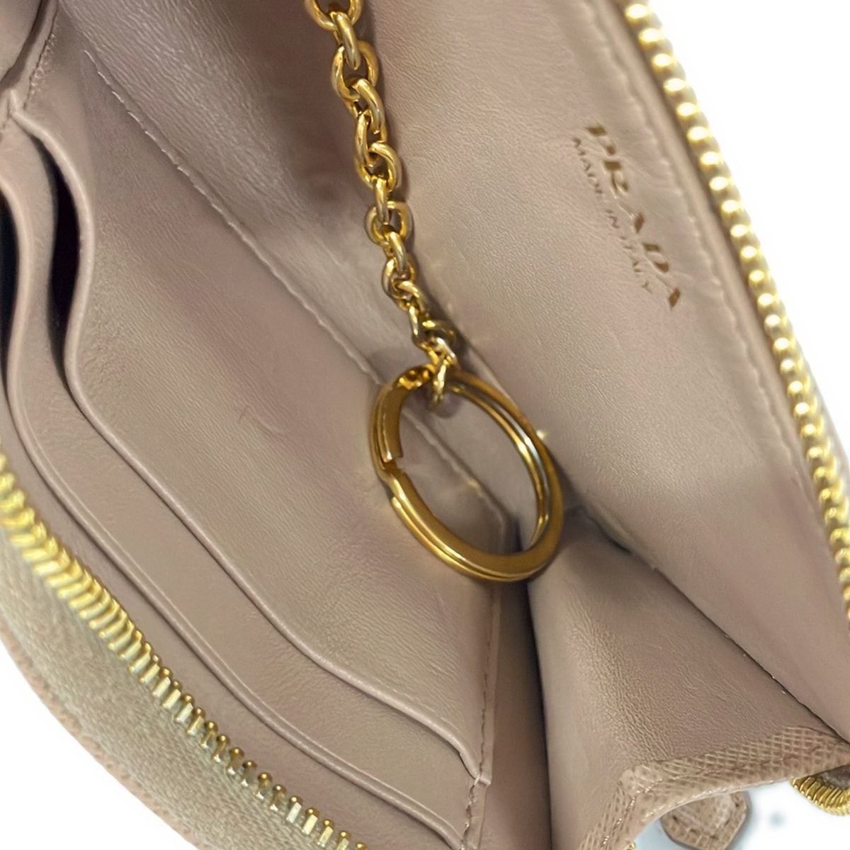 Prada Coin Purse Pink Beige L-shaped Zipper with Key Ring Leather — view 3