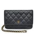 Chanel Quilted Chain Wallet Black Gold Caviar Leather Shoulder Bag