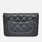 Chanel Quilted Chain Wallet Black Gold Caviar Leather Shoulder Bag — view 8