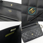 Chanel Quilted Chain Wallet Black Gold Caviar Leather Shoulder Bag — view 6