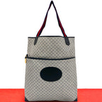 Gucci Vintage Sherry Line Micro GG Pattern Logo Leather Tote Bag Navy