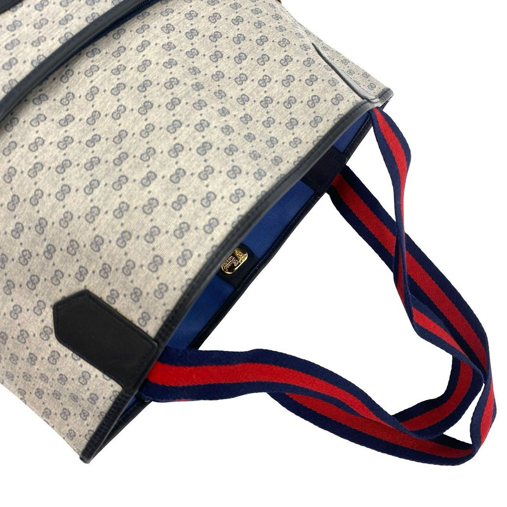 Gucci Vintage Sherry Line Micro GG Pattern Logo Leather Tote Bag Navy — view 4
