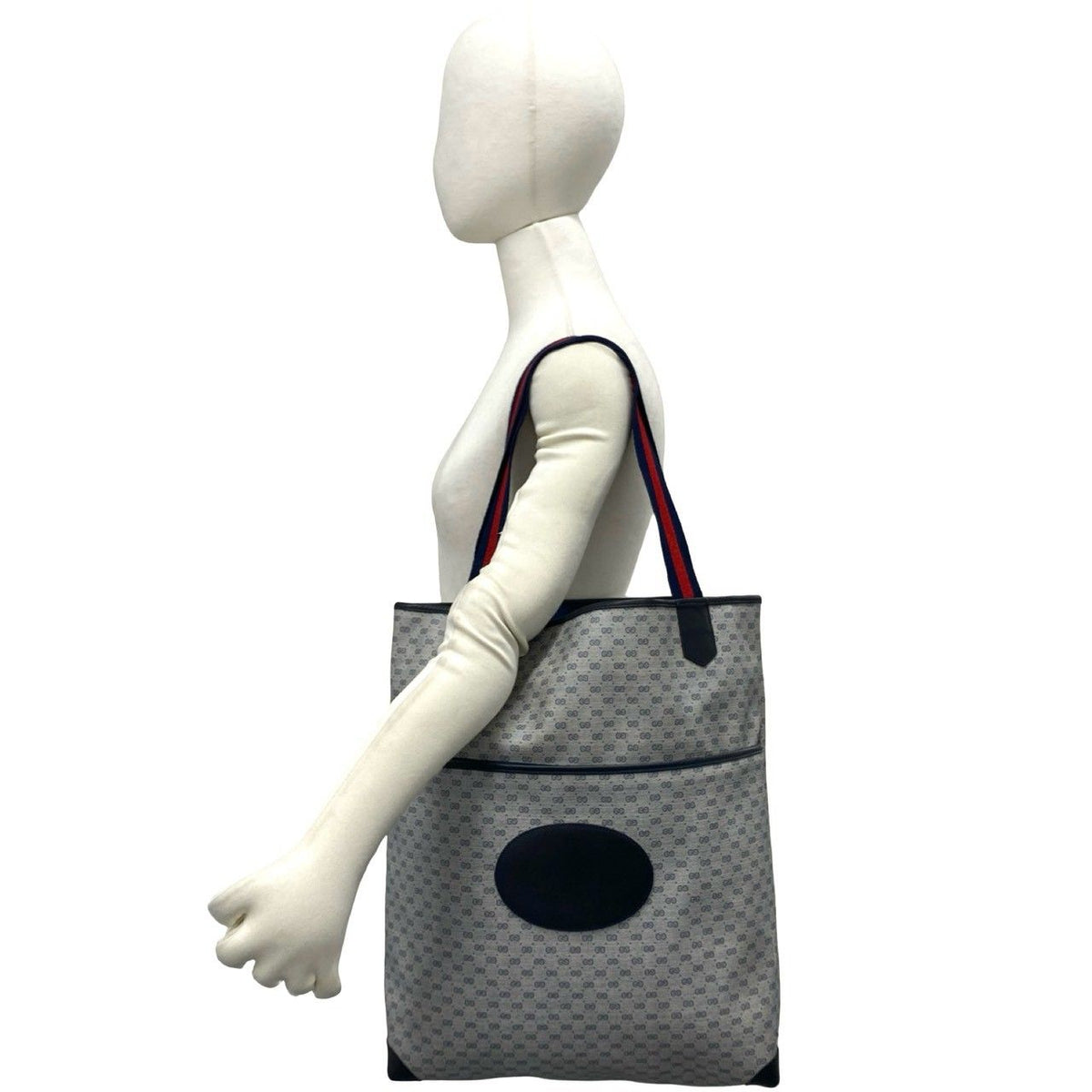 Gucci Vintage Sherry Line Micro GG Pattern Logo Leather Tote Bag Navy — view 2