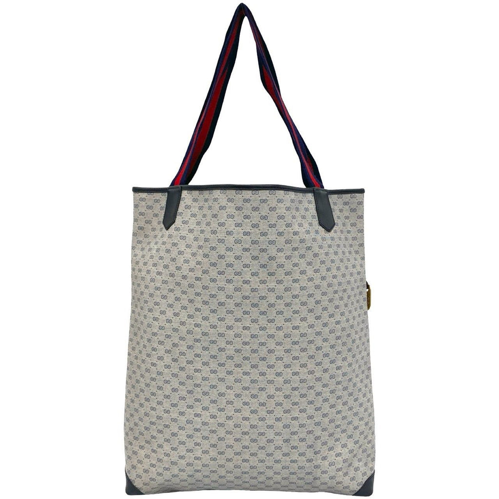 Gucci Vintage Sherry Line Micro GG Pattern Logo Leather Tote Bag Navy — view 3