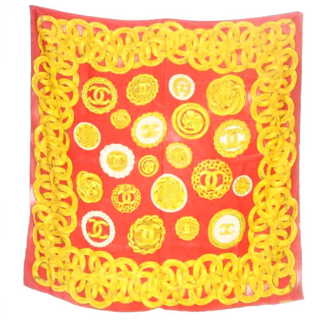 Chanel Scarf Logo CC Chain All Over Print Red