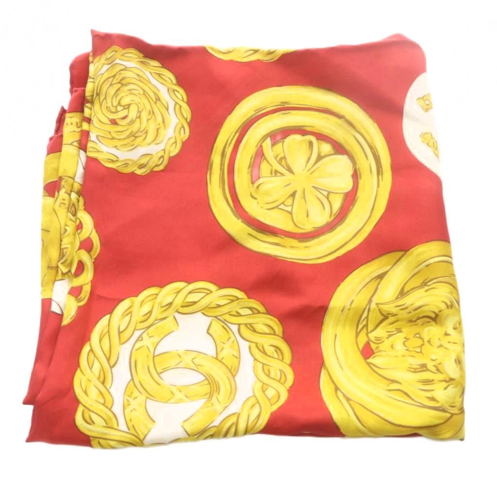 Chanel Scarf Logo CC Chain All Over Print Red — view 2