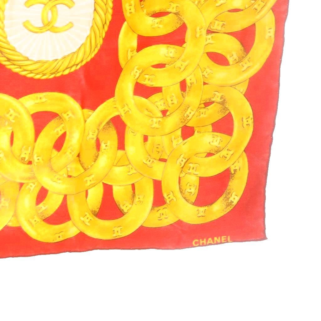 Chanel Scarf Logo CC Chain All Over Print Red — view 4