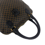 Celine Vintage Macadam Blason Pattern Leather Round Zip Tote Bag Black Brown — view 4