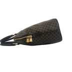 Celine Vintage Macadam Blason Pattern Leather Round Zip Tote Bag Black Brown — view 5