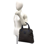 Celine Vintage Macadam Blason Pattern Leather Round Zip Tote Bag Black Brown — view 2