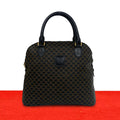 Celine Vintage Macadam Blason Pattern Leather Round Zip Tote Bag Black Brown