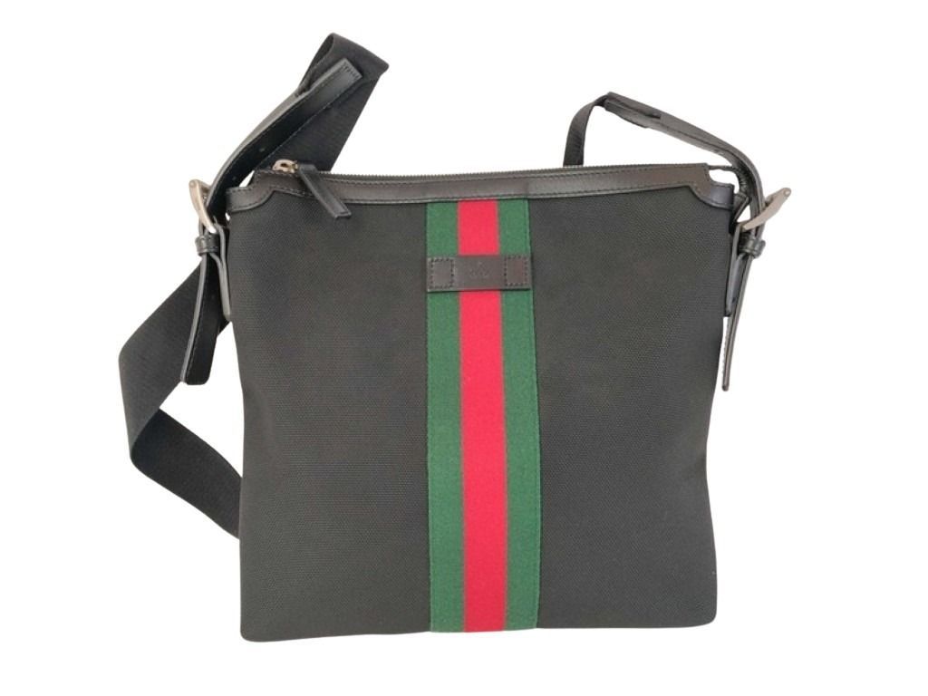Gucci Shoulder Bag GG Supreme Ophidia Black Canvas Leather Sherry