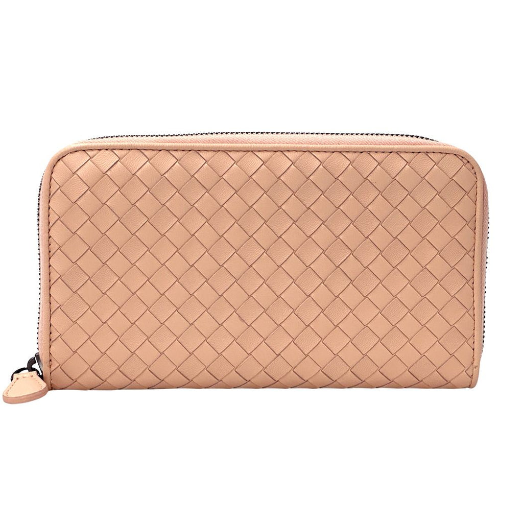 Bottega Veneta Wallet Intrecciato Leather Pink Zip Around Braided Simple