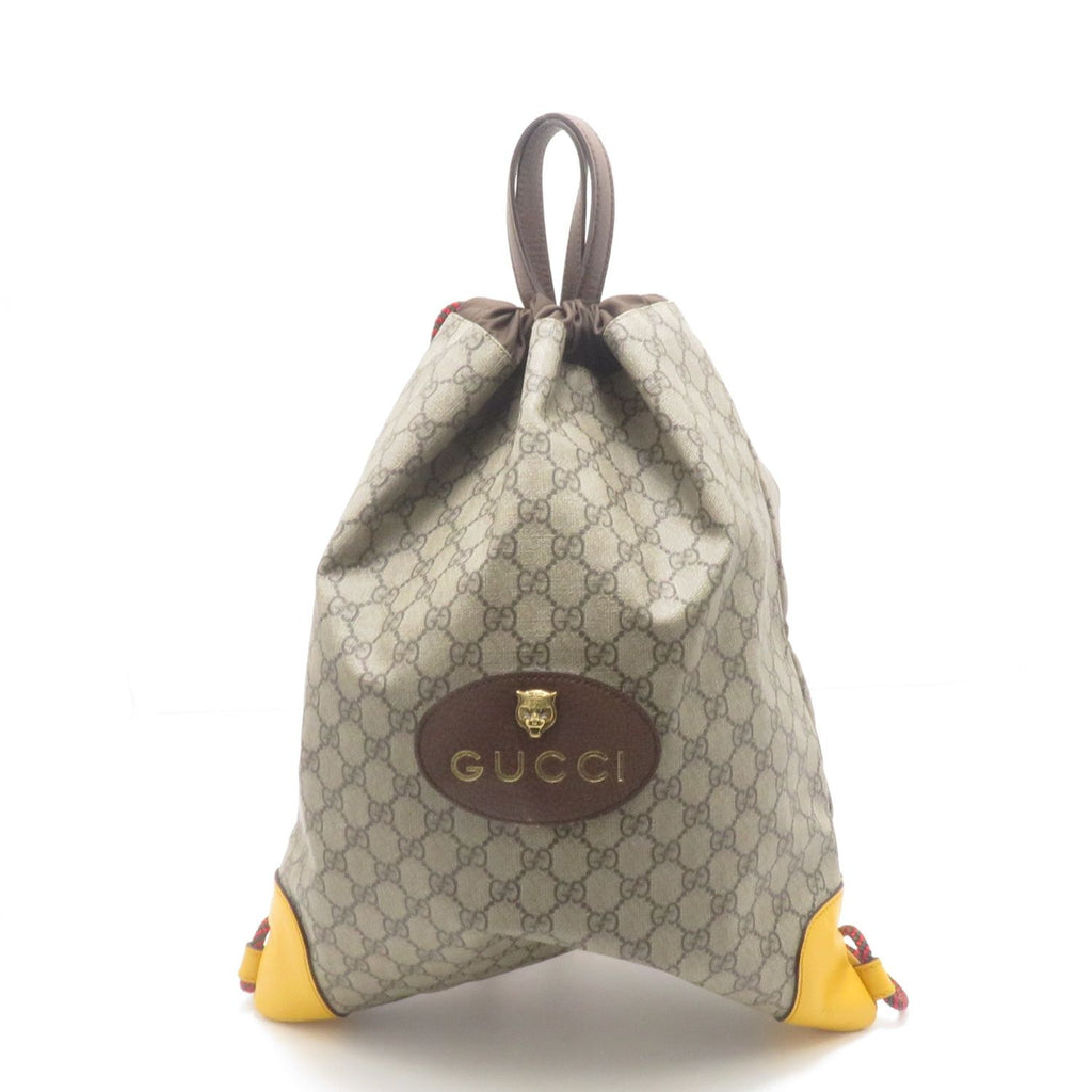 Gucci Animalier GG Supreme Drawstring Backpack Beige Canvas Ebony Yellow