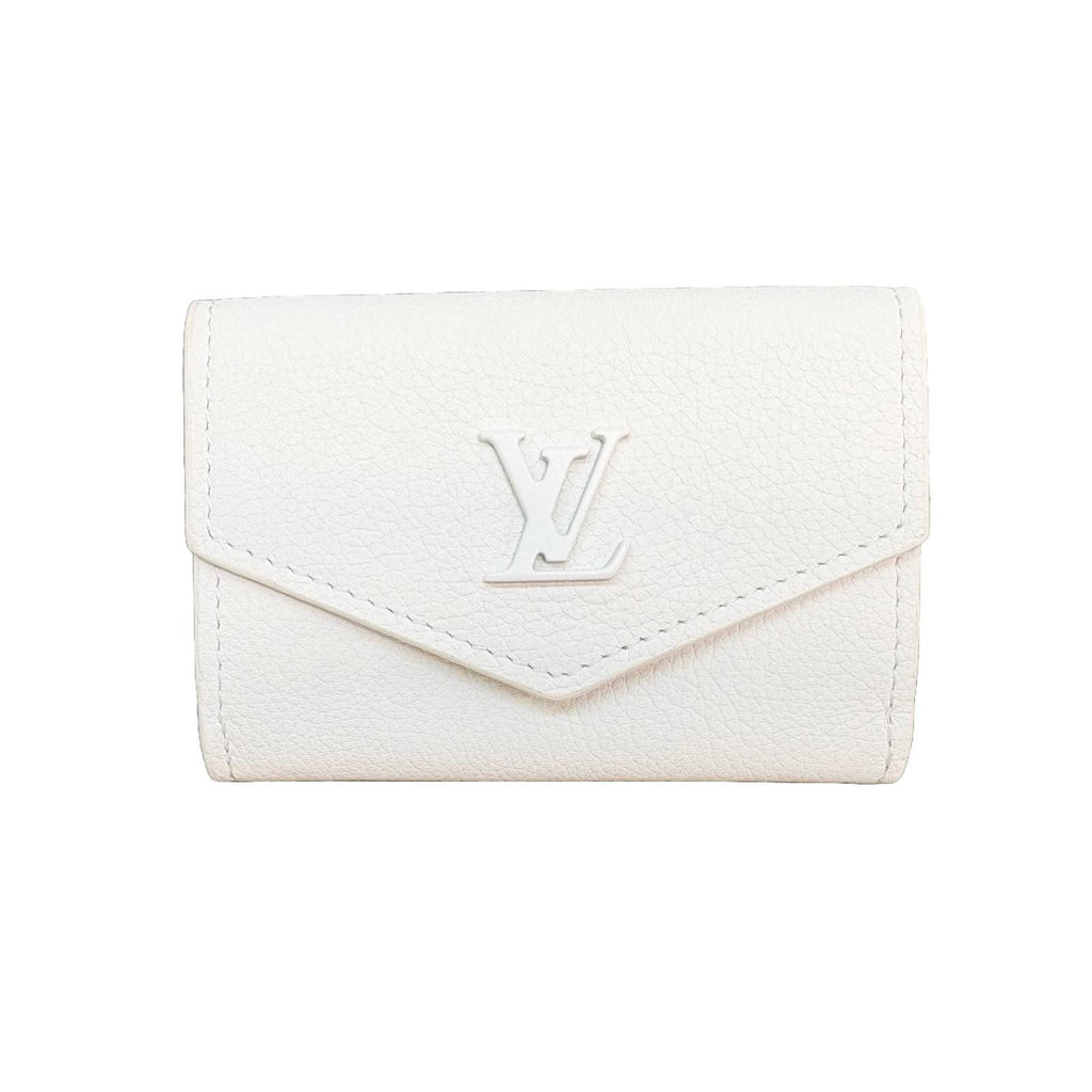 Louis Vuitton Portefeuille Lock Mini Taurillon Leather Blanc Trifold Wallet