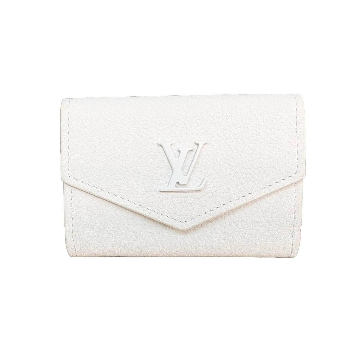 Louis Vuitton Portefeuille Lock Mini Taurillon Leather Blanc Trifold Wallet