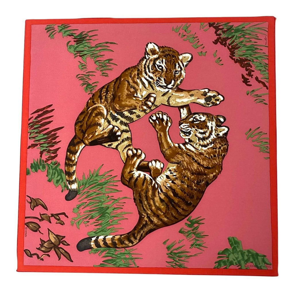 Hermes Silk Scarf les Tigreaux Gavroche Pink Tiger Cub Framed — view 2