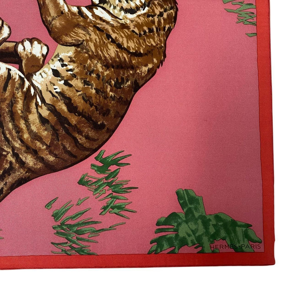 Hermes Silk Scarf les Tigreaux Gavroche Pink Tiger Cub Framed — view 6