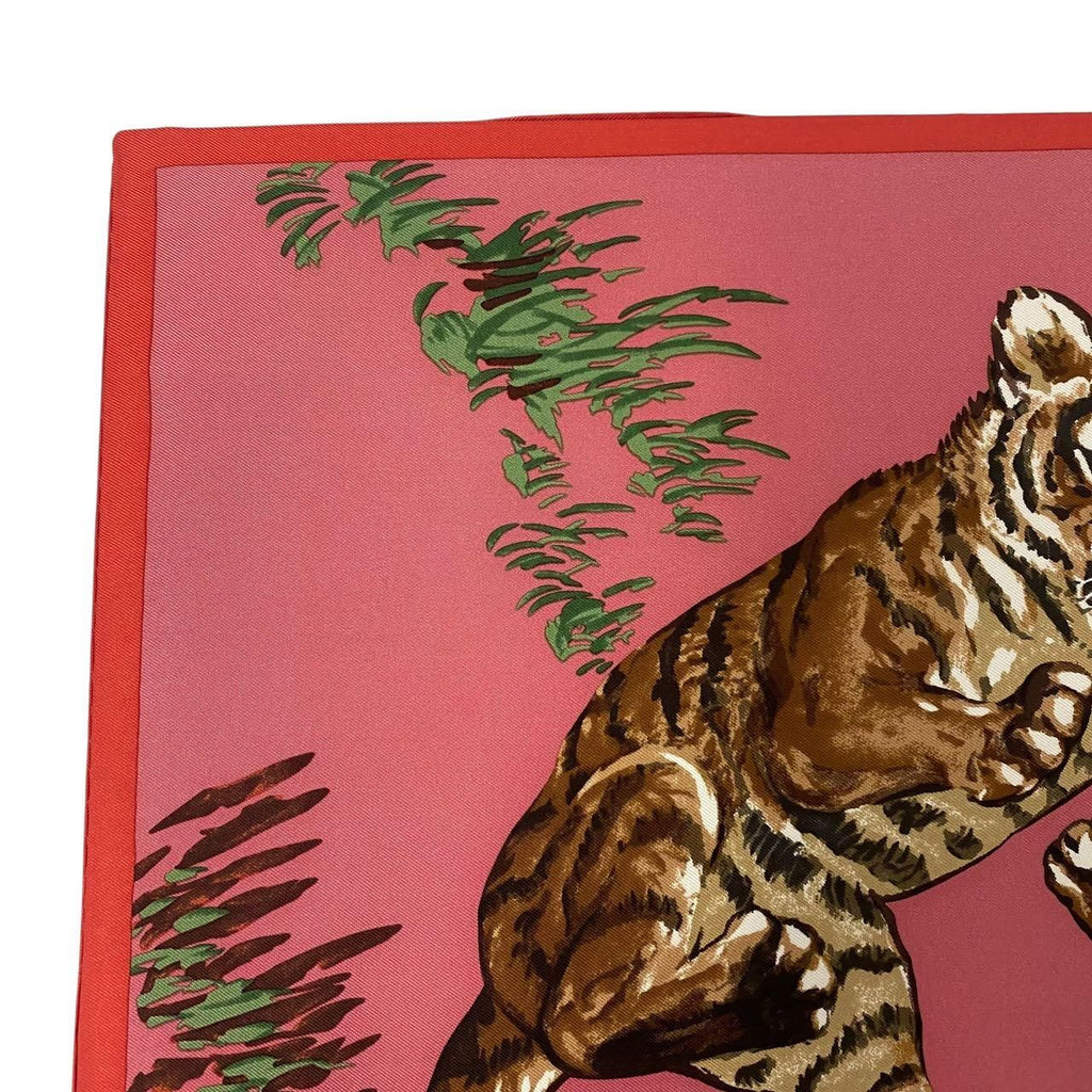 Hermes Silk Scarf les Tigreaux Gavroche Pink Tiger Cub Framed — view 3