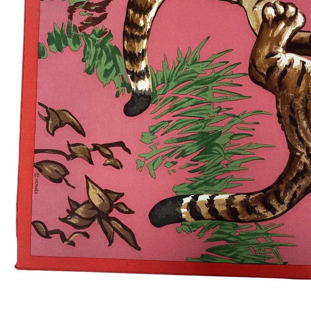 Hermes Silk Scarf les Tigreaux Gavroche Pink Tiger Cub Framed — view 5