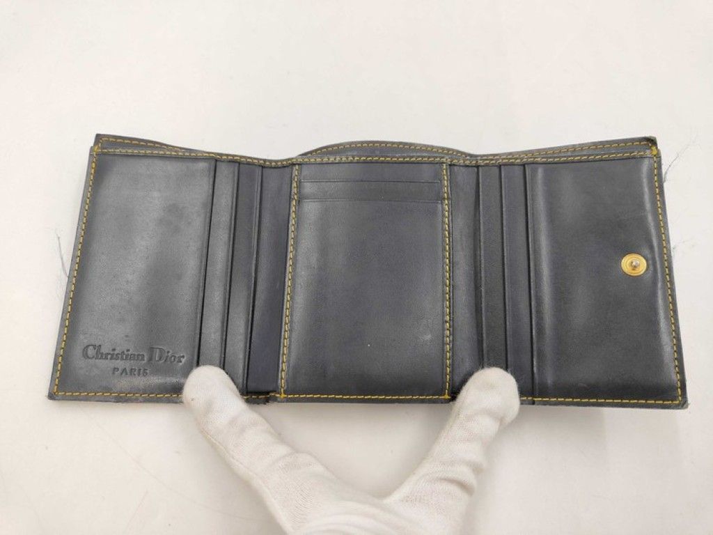 Dior Trifold Wallet Trotter Saddle Lotus Navy Canvas Leather Gold — view 5