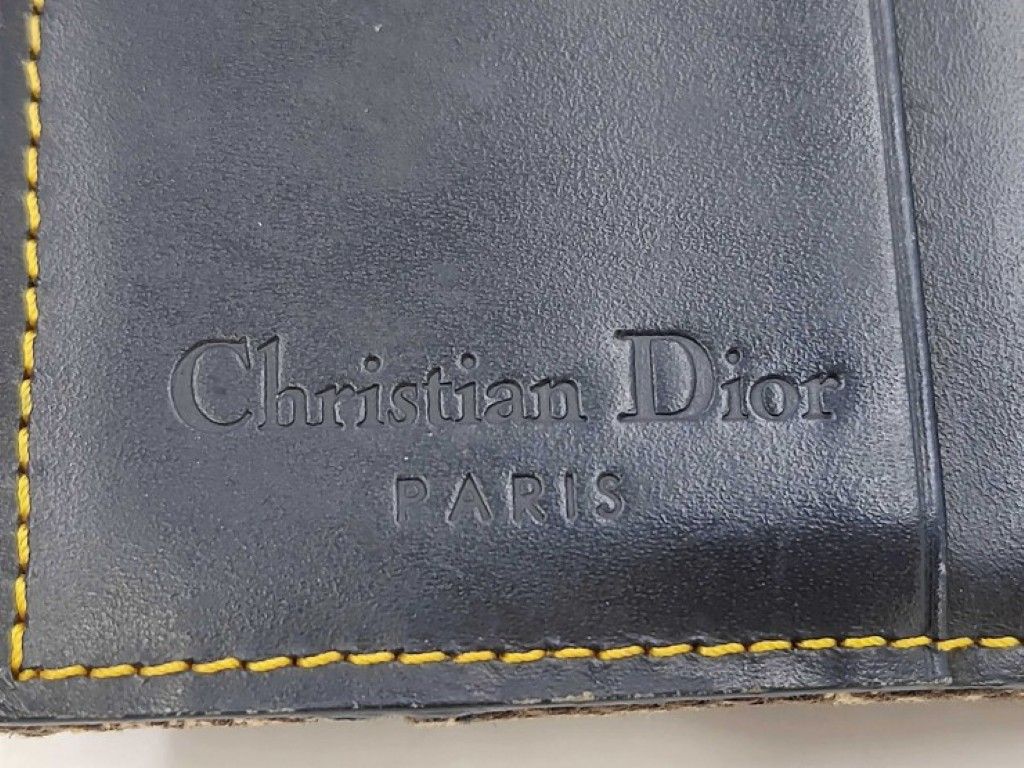 Dior Trifold Wallet Trotter Saddle Lotus Navy Canvas Leather Gold — view 7