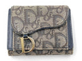 Dior Trifold Wallet Trotter Saddle Lotus Navy Canvas Leather Gold
