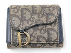 Dior Trifold Wallet Trotter Saddle Lotus Navy Canvas Leather Gold