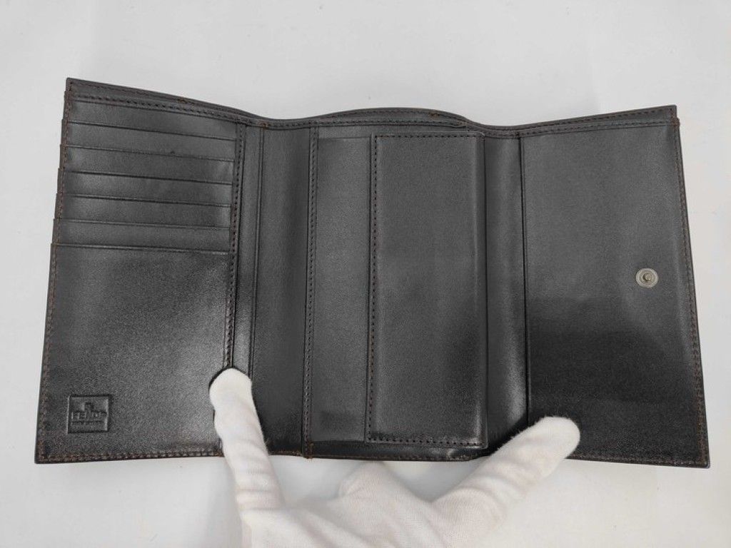 Fendi Trifold Wallet Zucca Pattern Brown Canvas Leather — view 4