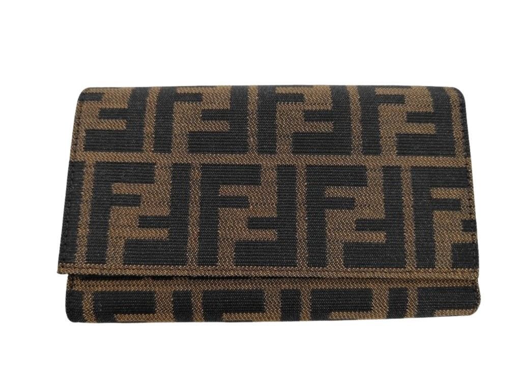 Fendi Trifold Wallet Zucca Pattern Brown Canvas Leather