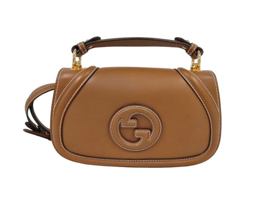 Gucci Blondie Medium Top Handle Brown Leather 2-Way Shoulder Bag Gold
