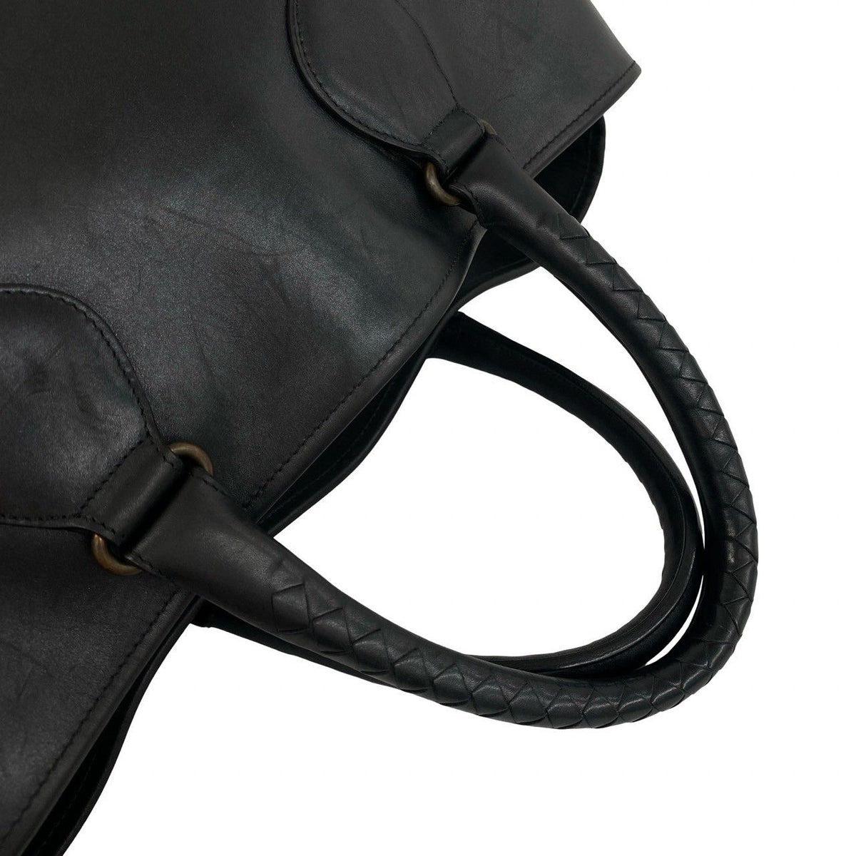 Bottega Veneta Intrecciato Leather Tote Boston Bag Black — view 4