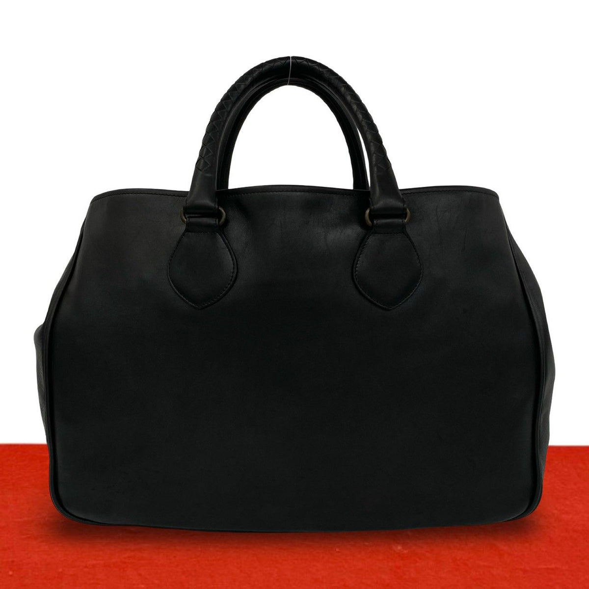Bottega Veneta Intrecciato Leather Tote Boston Bag Black